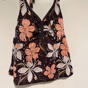 Merona Brown Floral Halter Tankini Top, 16W